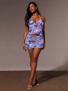 Athîral Minifalda sexy y de moda con Body entallado, flores y lentejuelas para mujeres