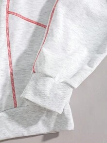 ROMWE MEN Casual Men's Contrast Stitching Line Print Hoodie, Loose Cropped Style - Grey - View 3