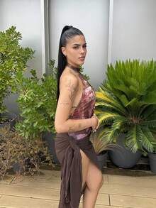 Lucia Bellido Lưới che Sarong bãi biển kỳ nghỉ hè Ibiza trang phục đi biển Boho, thanh lịch, kỳ nghỉ trong suốt - màu nâu - Xem 6