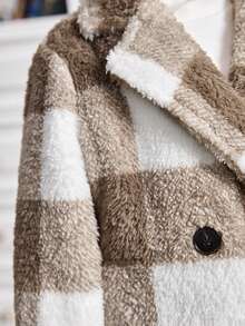 SHEIN Áo khoác kẻ caro phong cách thường ngày cho bé gái, thích hợp cho kỳ nghỉ thu đông. - Màu Khaki - Xem 4