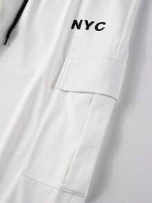 Manfinity Homme 男士字母印花圆领短袖T恤和休闲工装裤套装 - 白色 - 查看 6