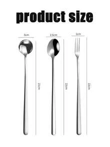 Haus Hana Thickened Stainless Steel Stirring Spoon, Highly Attractively Dessert Spoon, Household Three - Tined Fruit Fork, Lengthened Handle Coffee Spoon . - Multicolor - View 4