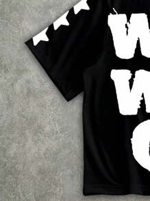 Manfinity Roghcode Men's Street Letter Print Short Sleeve Cropped Loose T-Shirt