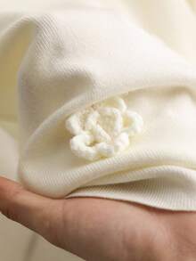 CosyJoli Plus Size Women's Floral 3D Decor Round Neck Knitted Vest 3d Flower Top Cute Top Pastel Yellow Top Sleeveless Top Cream Top In Fall/Winter - White - View 5