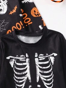 小男孩万圣节印花长袖T恤，休闲款 - 黑色 - 查看 5