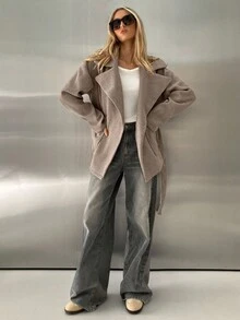 Aloruh 秋季女装，女士加厚卡其色翻领口袋宽松大衣，适合秋冬季节穿着。 - 卡其色 - 查看 6