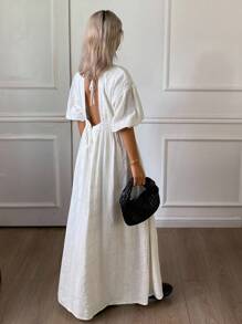 Livesso Đầm maxi nữ hở lưng, thắt eo, dáng lửng, thích hợp cho mùa hè. - trắng - Xem 5