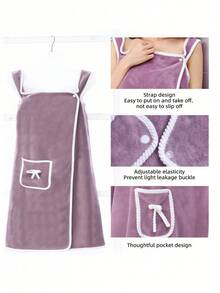 SHEIN 1 件加大码可穿戴浴巾 - 超柔软珊瑚绒浴裙，带口袋，快干吸水，