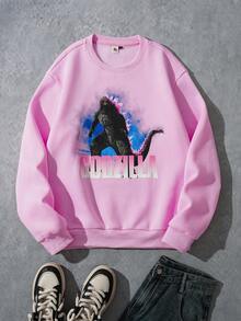GODZILLAxKONG X SHEIN Men's Casual Everyday Letter & Monster Graphic Crew Neck Sweatshirt