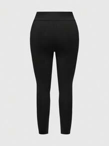 ROMWE Grunge Punk Plus Size Retro Punk PU Patchwork Sexy Sheer Mesh Patchwork Leggings - Black - View 2