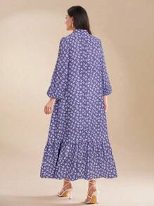 Al Najma 女士优雅碎花阿拉伯风格连衣裙 - 紫色 - 查看 6