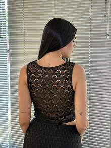 Lucia Bellido WYWH 女士度假针织钩针背心和开衩下摆裙套装，音乐节波西米亚风格 - 黑色 - 查看 2