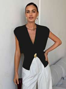 Lavishia Women Loose Waist Knit Vest With Metal Buttons, Commute Fashion For Business Office Fall Clothes For Women