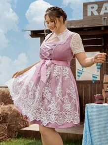 SHEIN Frenchy Plus Size Elegant Vintage Lace Patchwork Sleeveless Dress, Dirndl,Wedding Guest Dress Women,Fall Clothes For Women - Dusty Pink - View 5