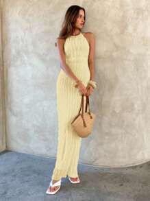 Aloruh 女士纯色简约无袖连衣裙，休闲日常穿着 - Butter Yellow - 查看 3