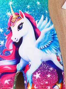 SHEIN Young Girl Toddler Girls' Simple & Cute Cartoon Animal Horse & Star Design Casual Romper - Multicolor - View 4