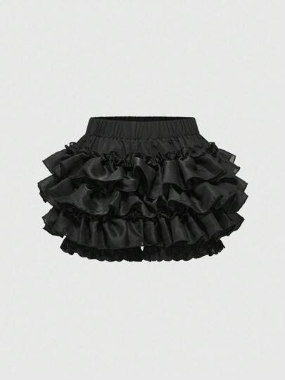 Kawaii Pantaloncini da donna con balza a volant, colore tinta unita, estivi