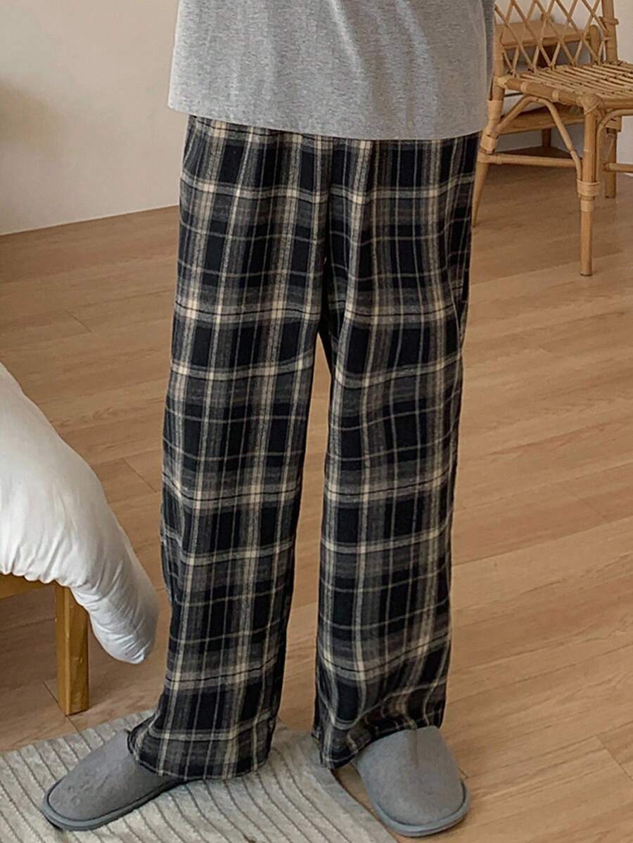 DAZY 男士格子藏蓝色睡裤，春夏款，也适合秋冬季穿着 - 淺灰色 - 查看 1