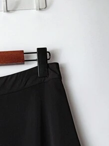 GlowEve 女士时尚优雅不对称下摆网眼拼布休闲通勤百搭半身裙 - 黑色 - 查看 5