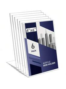 SHEIN Acrylic Sign Holder, Clear Tabletop Menu Stand, Slant Back Transparent File Table Holder, For Home Office Retail Show Fair Restaurants Wedding Reception Party Decoration, 4''x6'',6/10pcs