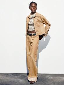 Maija 女士棕色牛仔裤低腰直筒卷边复古西部牛仔风格秋季外出装