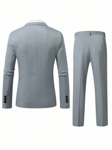 Manfinity Bizformal Men's Lapel NeckLong Sleeve Jacket And Pants Casual Suit Set