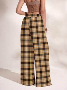 Shutterstock Glamance Women's Casual Elastic Waist Plaid Wide Leg Pants, Autumn Plaid Pants Checkered Pants High Waisted Plaid Pants Hawaii Outfits Women - Multicolor - View 2