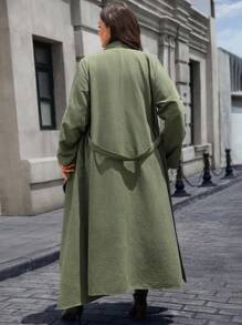 EMERY ROSE Abrigo largo tipo trinchera verde talla grande para mujer con cinturón y bolsillos, para otoño