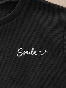 SHEIN Explorewe 年轻女孩的休闲宽松翻领长袖衬衫裙和简约徽标印花背心，适合上学和日常穿着 - 藍色 - 查看 6