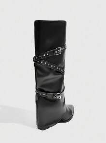 Daringsoles Botas occidentales de tacón grueso con punta puntiaguda y flecos para mujer, botas altas de ajuste ceñido - Negro - Ver 11