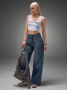 CasuGlow LOW WAIST VINTAGE CUTOUT CASUAL LOOSE JEAN - Blue - View 6