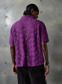 NEON BLANC Men's Casual Knitted Short Sleeve Purple Patchwork Sweater