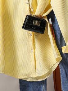 少女休闲条纹蝴蝶结刺绣衬衫 - 黃色 - 查看 6