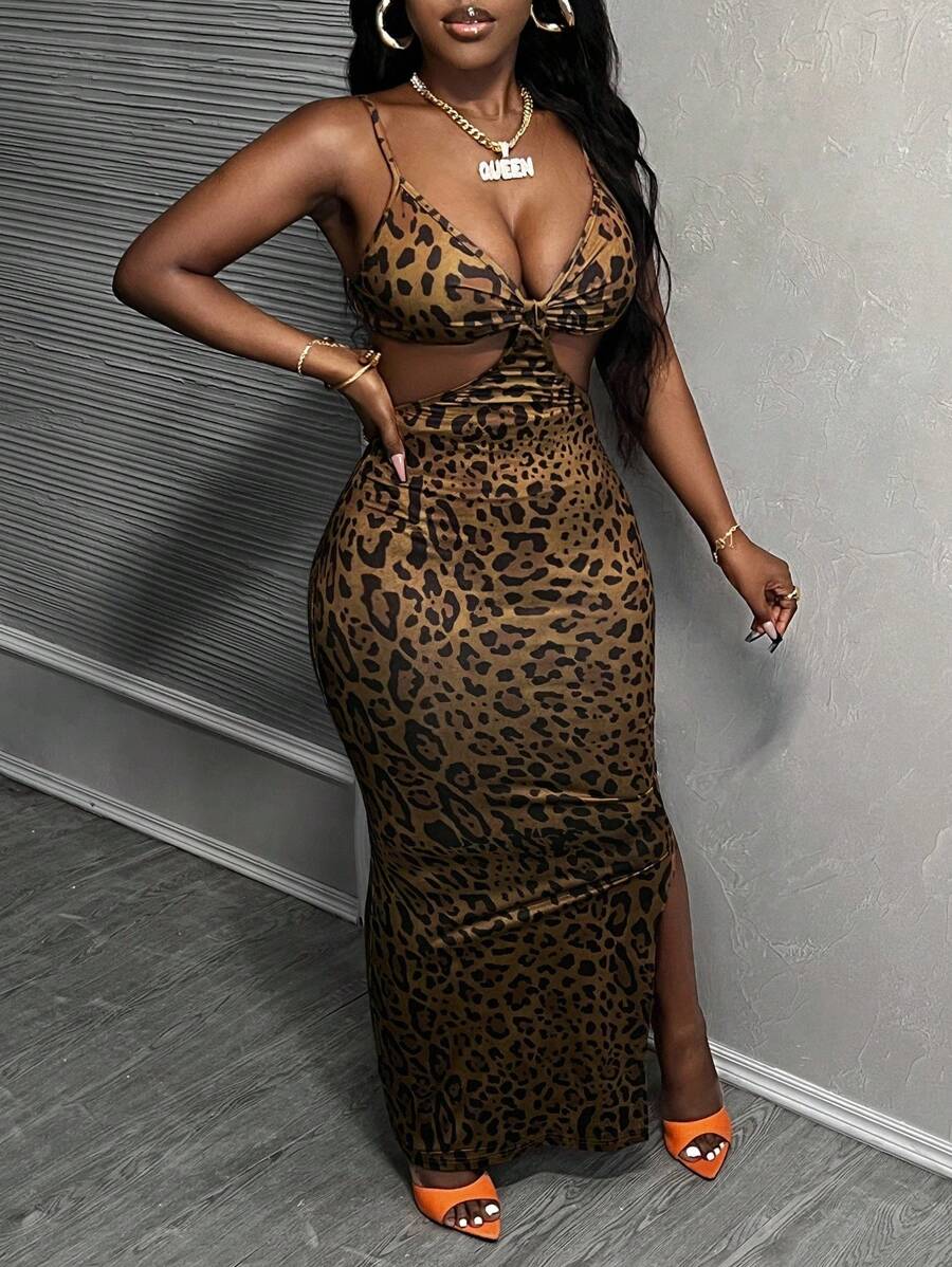 Slaydiva Đầm slip gợi cảm, dây mảnh, eo khoét sâu, họa tiết da báo, thích hợp cho kỳ nghỉ hè của phụ nữ, đầm mùa hè cho nữ. - Nhiều màu - Xem 1