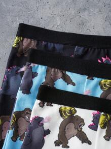 GODZILLAxKONG X SHEIN 男童卡通印花三件套平角内裤 - 黑與白 - 查看 3