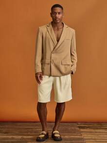 Musero Men Single Breast Tailored Patch Pocket Blazer Summer Spring Vacation Smart-Wear - Khaki - View 3