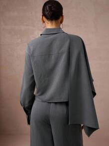 Lumalex 秋冬酒红色低调复古闪亮假日派对装扮锐舞节郊游度假波西米亚风BOHO户外丰富层次婚礼季宴会成人礼两件套女士高腰收腰中长西装套装带披肩袖灰色两件套现代女装单色套装两件裤装女士灰色套装奢华舞会圣诞节新年 - 灰色 - 查看 9