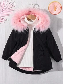 Emery Rose Kids Emery Rose Kids 少女加厚毛衬连帽夹克（配腰带）