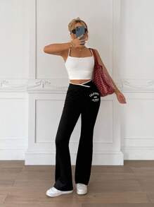 SHEIN Teen Girls' High Waist Flared Yoga Pants, Stretchy & Comfortable Workout Leggings, Versatile Flared Leggings Fall Winter