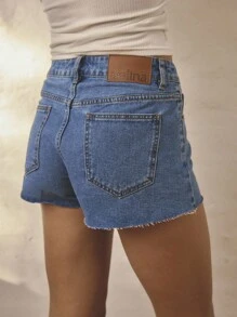 Aralina 夏季/冬季/秋季牛仔毛边短裤适合秋季乡村音乐会 Y2K 斯德哥尔摩风格街头服饰 - 中等水洗藍 - 查看 9
