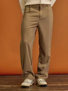 Musero Tailored Overlay Panel Straight Leg Trouser Hook Clasp Fastening Spring Summer Vacation - Coffee Brown - View 2