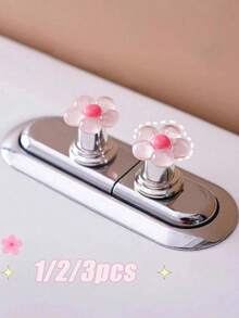 3-1 件花卉卡通马桶冲水手柄、花形马桶冲水按钮、马桶水箱按钮、花形马桶按压器、马桶冲水按钮推杆工具、创意花朵抽屉柜拉手 - 轻松按压，时尚浴室配件，优雅触感，适合长钉设计