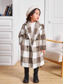 SHEIN Áo khoác kẻ caro phong cách thường ngày cho bé gái, thích hợp cho kỳ nghỉ thu đông. - Màu Khaki - Xem 3