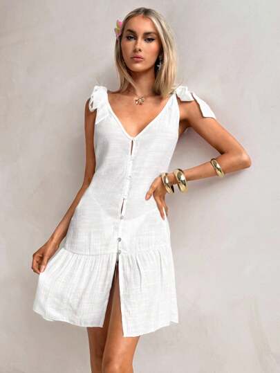 Swim Chiccia غطاء كيمي بدون أكمام لون أحادي للنساء، مناسب للشاطئ والفراغ