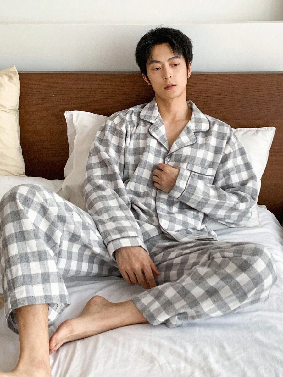 DAZY Set de pijamale bărbătesc din material în carouri multicolor, toamnă, haine de toamnă - Multicolor - Vizualizare 1