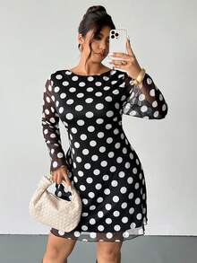 Firerie Váy ngắn chữ A hở lưng họa tiết chấm bi gợi cảm cỡ lớn dành cho nữ, tay loe, phong cách đại học cá tính, thanh lịch, lễ hội âm nhạc đường phố, váy ngắn dáng chữ A hở lưng họa tiết da báo gợi cảm, tay dài hở lưng họa tiết chấm bi đen trắng, hẹn hò lãng mạn - Đen và trắng - Xem 4