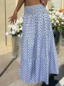 SHEIN EZwear 女士全身印花长裙，休闲度假风格 - 彩色 - 查看 5