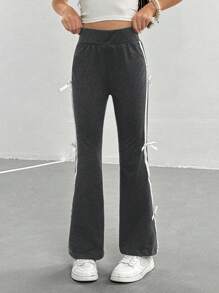 青少年女孩美式学院风休闲条纹绿色裤子 - 灰色 - 查看 2