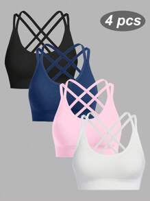 Gameset SHEIN Sport 无缝露背高弹力运动文胸 - 彩色 - 查看 2