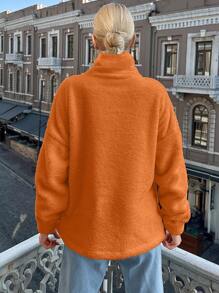 EURMUSE Drop Shoulder Teddy Jacket - Orange - View 2